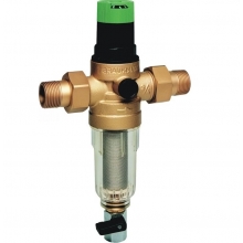 Mechanikai előszűrő rézfejes szűrőházban, nyomáscsökkentővel, 100 mikron, 3/4", mosható (FK06)