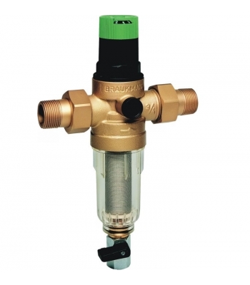 Mechanikai előszűrő rézfejes szűrőházban, nyomáscsökkentővel, 100 mikron, 3/4", mosható (FK06)