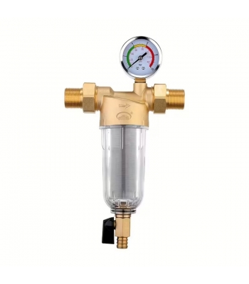 Mechanikai előszűrő rézfejes szűrőházban, nyomásmérővel, 40-60 mikron, 1" (3/4" hollanderrel), mosható