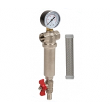 Aquafilter mechanikai előszűrő RÉZ szűrőházban, nyomásmérővel, 100 mikron, 1", 93°C-ig