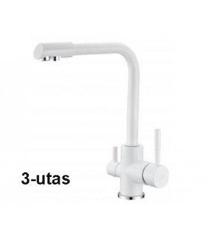 Konyhai csaptelep víztisztítóhoz, 3-utas, Modern dizájn, HAJLÍTOTT, FÉNYES FEHÉR